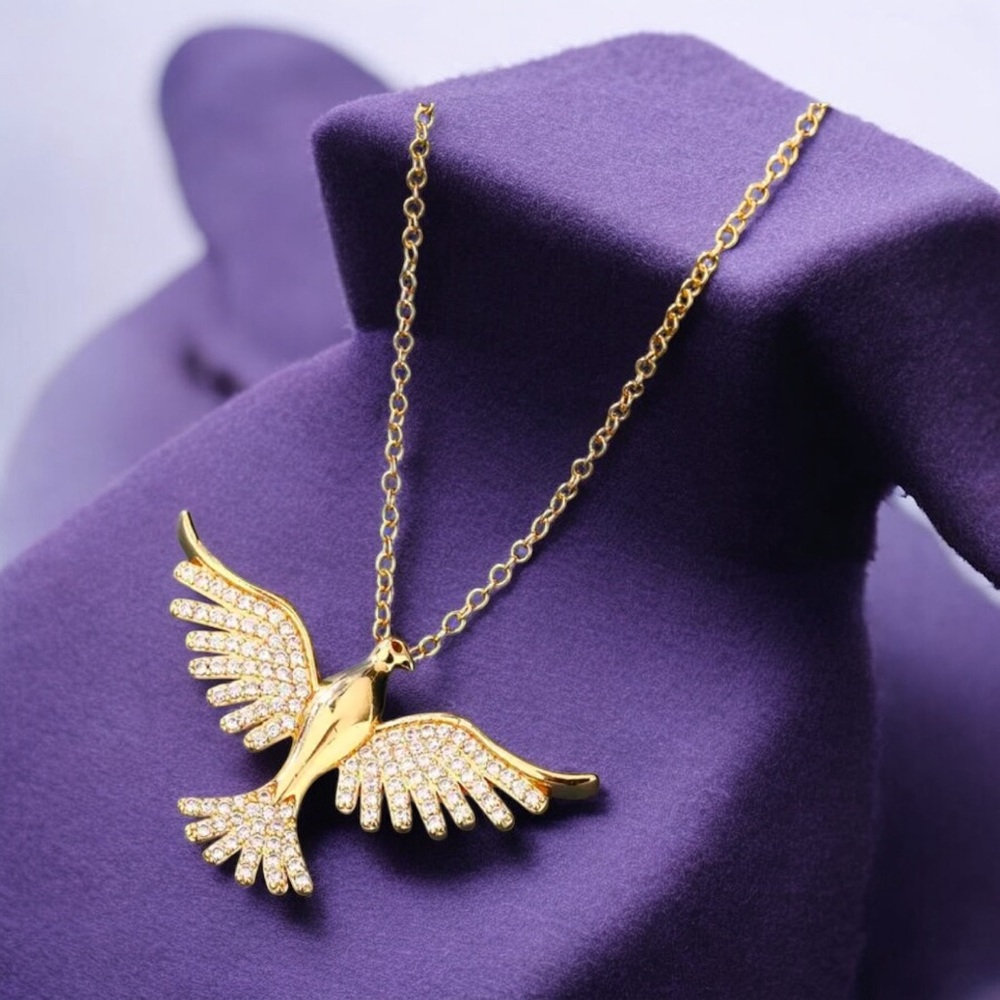 18k Gold Plated Phoenix Rising From the Ashes Necklace . New.